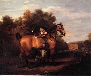 Henry Walton A Gentleman,Said to Be mr Richard Bendyshe with his Favorite Hunter in a Landscape Spain oil painting artist